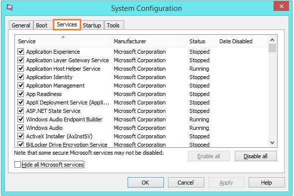 Error 0x80070714 - msconfig - Services -- Windows Wally