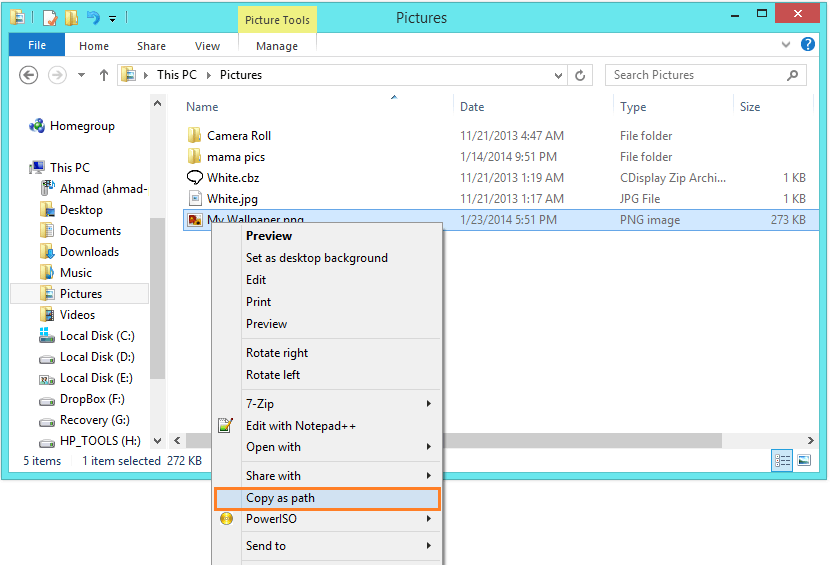 Windows 8 background - Copy as path -- Windows Wally