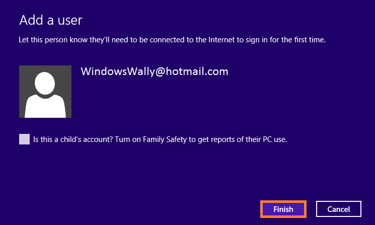 Windows 8.1 Speed - PC Settings - Accounts - Other Accounts - Add an account -- Windows Wally