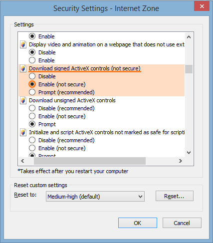Internet Explorer Problems - Internet Explorer 10 - Internet Options - Security - Custom Level - ActiveX 2 -- Windows Wally