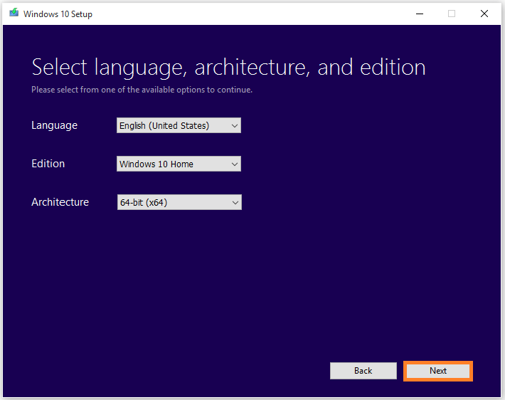 Install Windows 10 - Media Creation Tool - Select Language, Architecture, and Edition -- Windows Wally