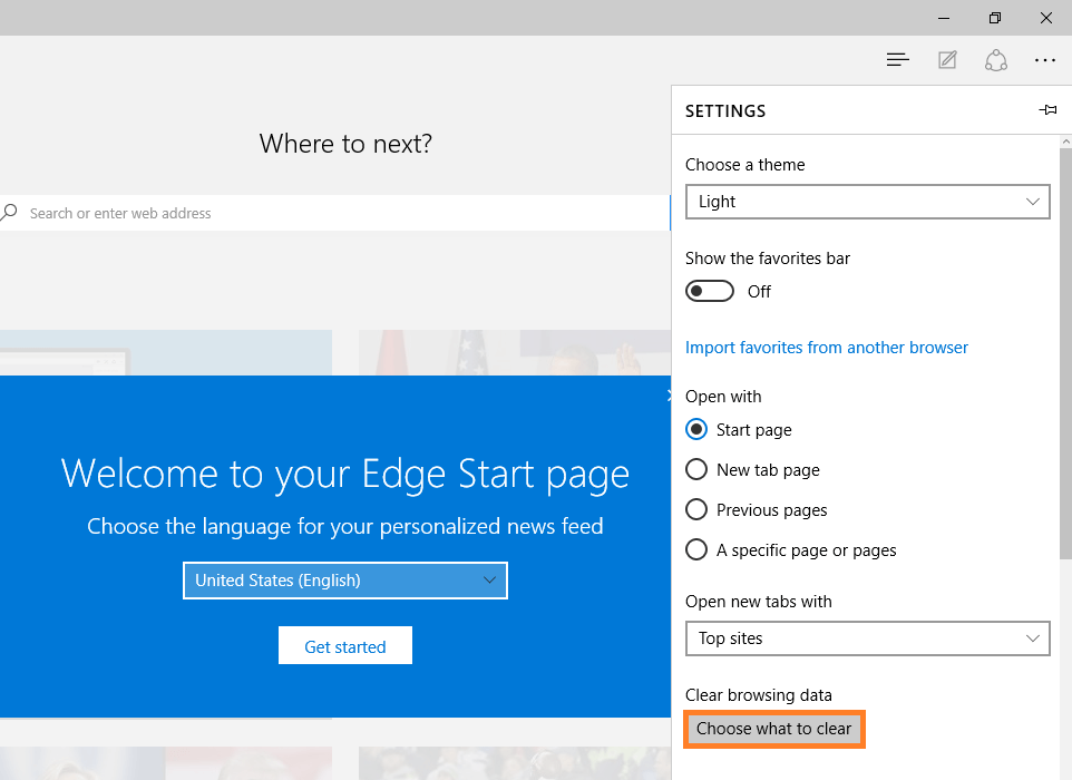 Microsoft Edge - Очистить данные просмотра - Выберите, что очистить - Windows Wally