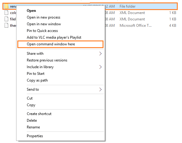 Windows 10 - Rename - Shift + Right-click - Open Command Window Here -- Windows Wally