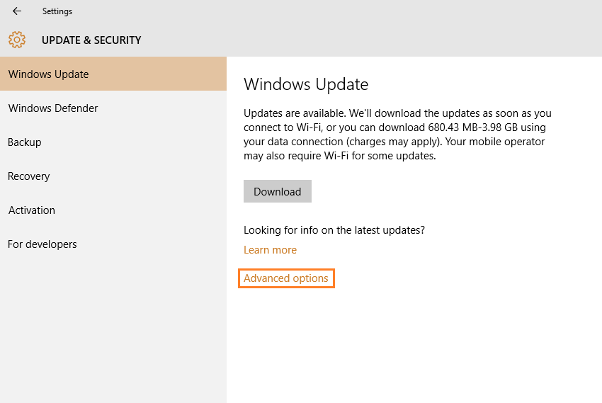 Windows 10 - Settings - Update & Security - Windows update - Advanced Options - Windows Wally