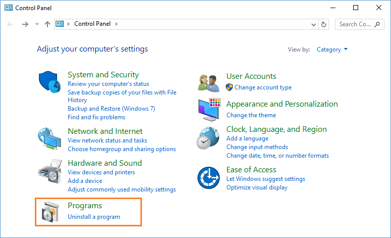 Windows 10 - Control Panel - Programs -- Windows Wally