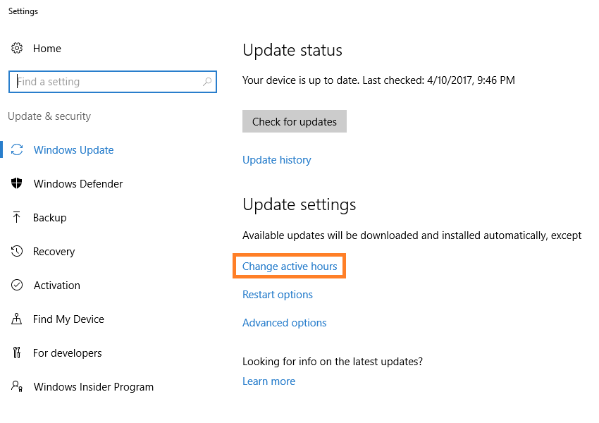 Windows 10 - Windows Update settings - Change Active Hours - Windows Wally
