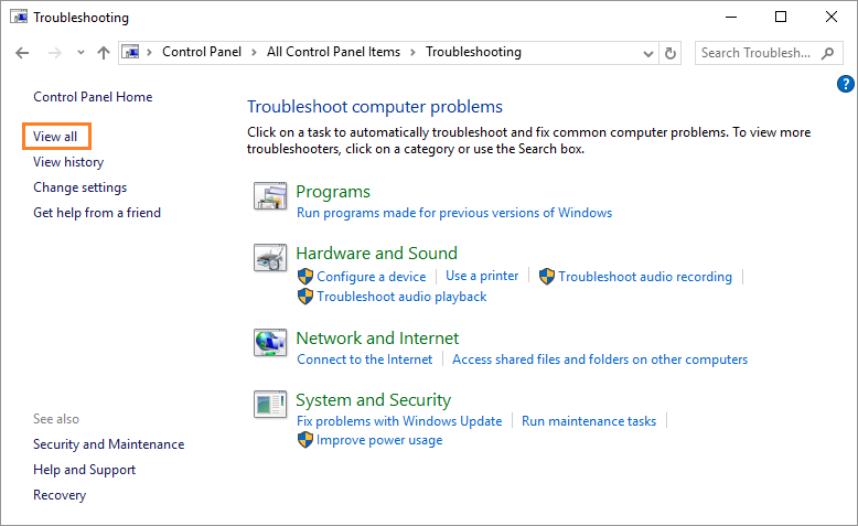 0x8E5E0407 -- Windows 10 - Control Panel - Troubleshooting - Vew all - Windows Wally