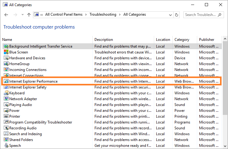 Update Trusted Sites -- Control Panel - Search - Troubleshoot - View All - Internet Explorer performance troubleshooter - Windows Wally