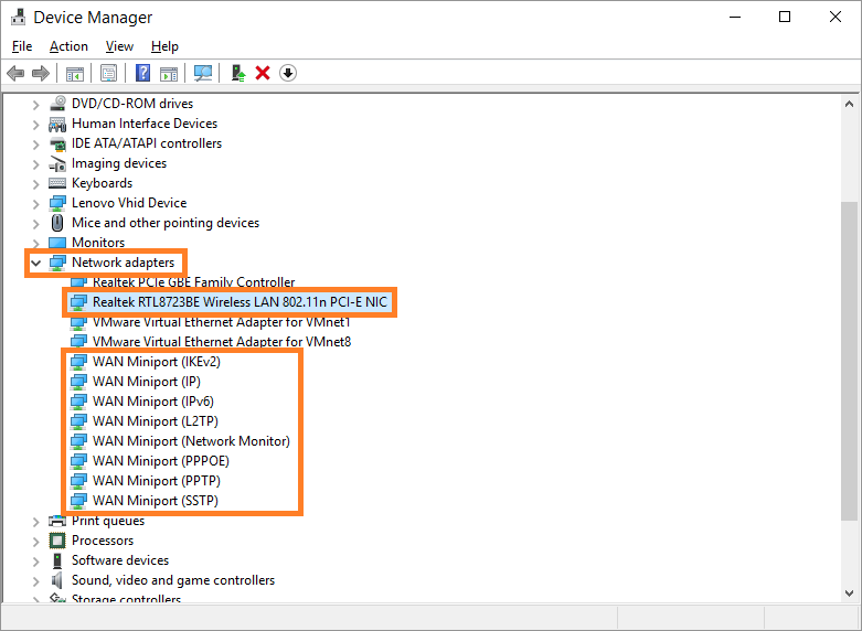 wireless adapter not showing in device manager