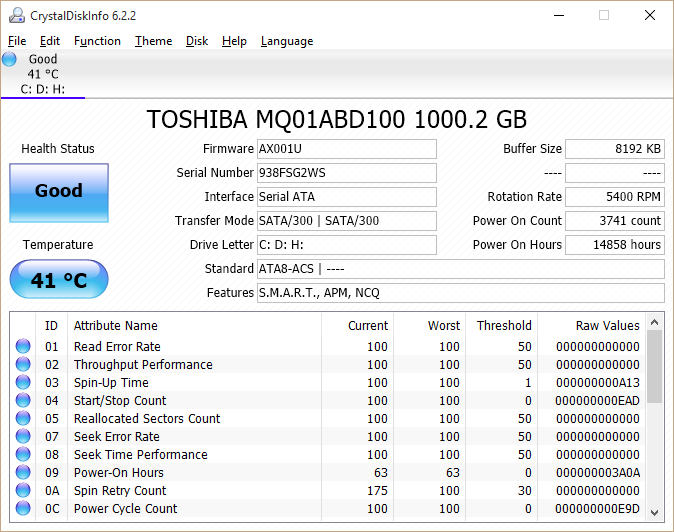 CrystalDiskInfo 6.2.2 -- Screenshot